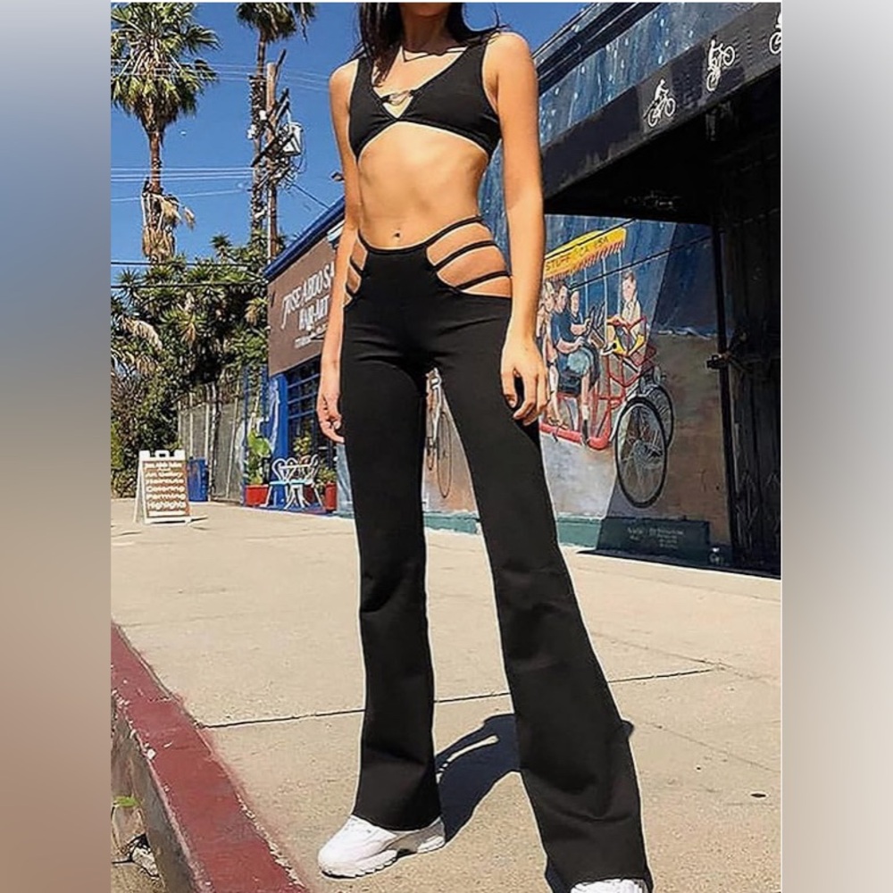 Black Cutout Stretchy Pants- Boot Cut